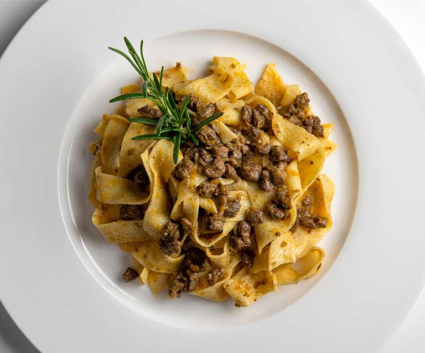 Pappardelle with wild boar ragout sauce and rosemary